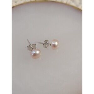 Sterling Silver 7MM Pink Pearl Stud Earrings Freshwater Classic Dainty Gift Pair